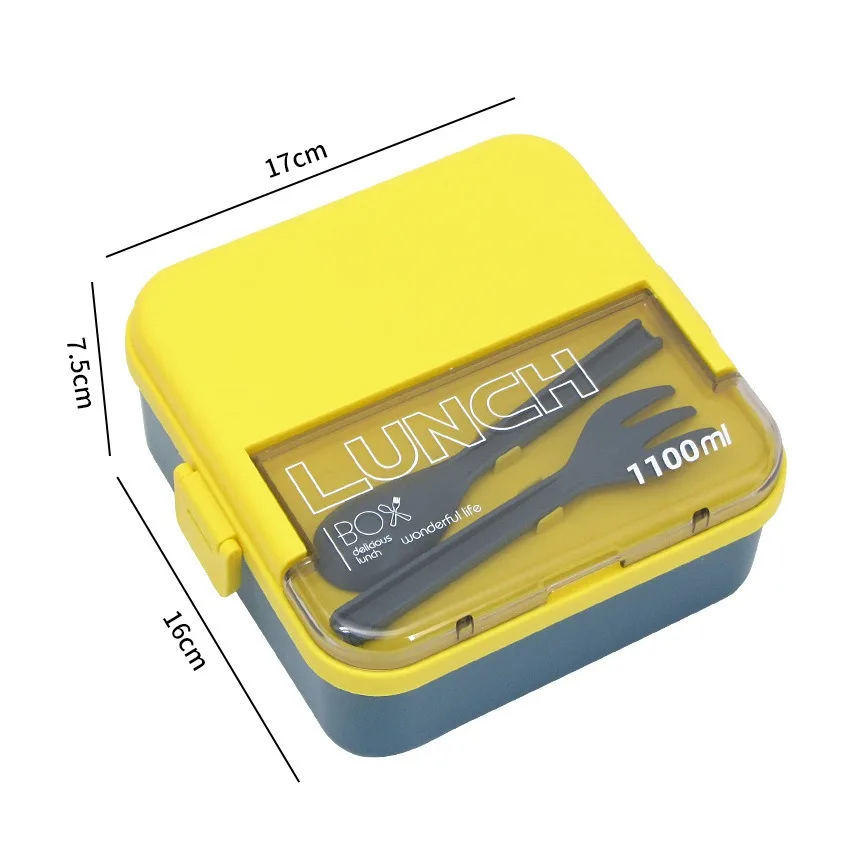 (azul, Camada Única) Lancheira Portátil Com Colher E Garfo, Própria Para Micro-ondas E Ecológica.