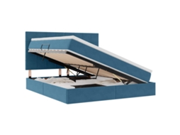 Cama com Arrumação e Led Azul Escuro Veludo MAISON EXCLUSIVE (180x200 cm)