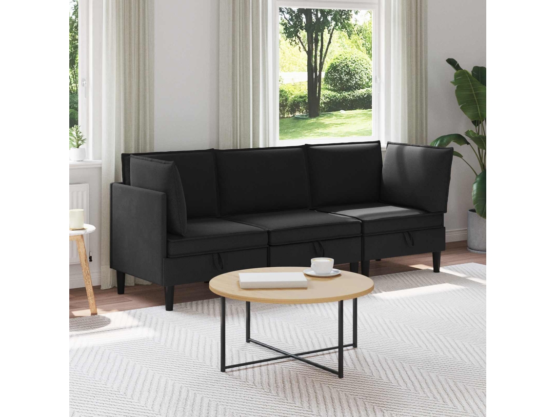 Vidaxl Conjunto De Móveis Para Sala De Estar 3 Unid. Preto Tecido