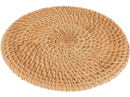 Jogo Americano Redondo De Rattan Marrom, Leve E Fácil De Limpar, Com Isolamento Térmico.