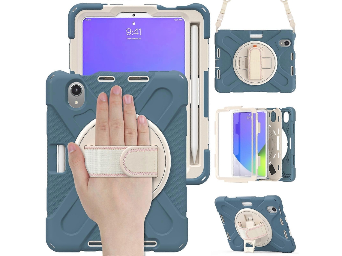 Capa Híbrida De Silicone E Pc Para Ipad Mini 6 / Mini 2024 Com Suporte De Aderência E Alça De Ombro.