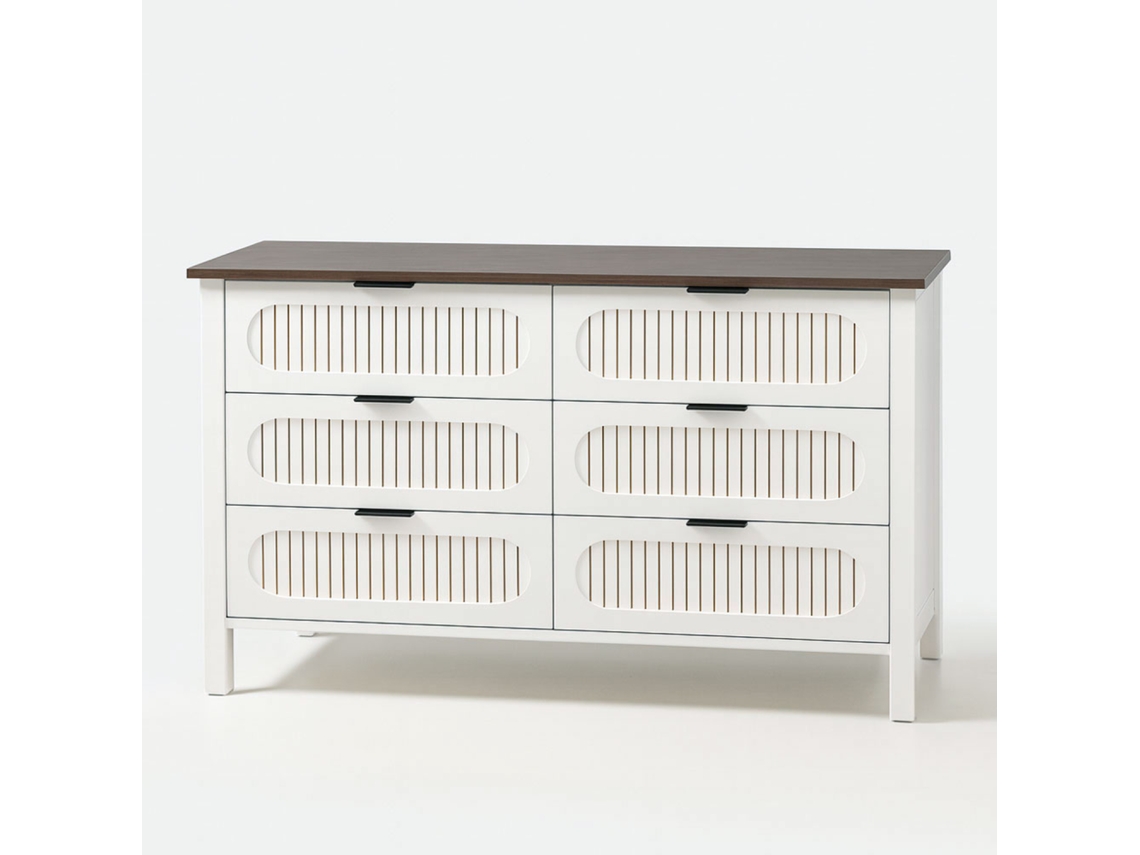 Brix Cômoda Com 6 Gavetas Com Ranhuras Brancas E Madeira 120cm Concept U