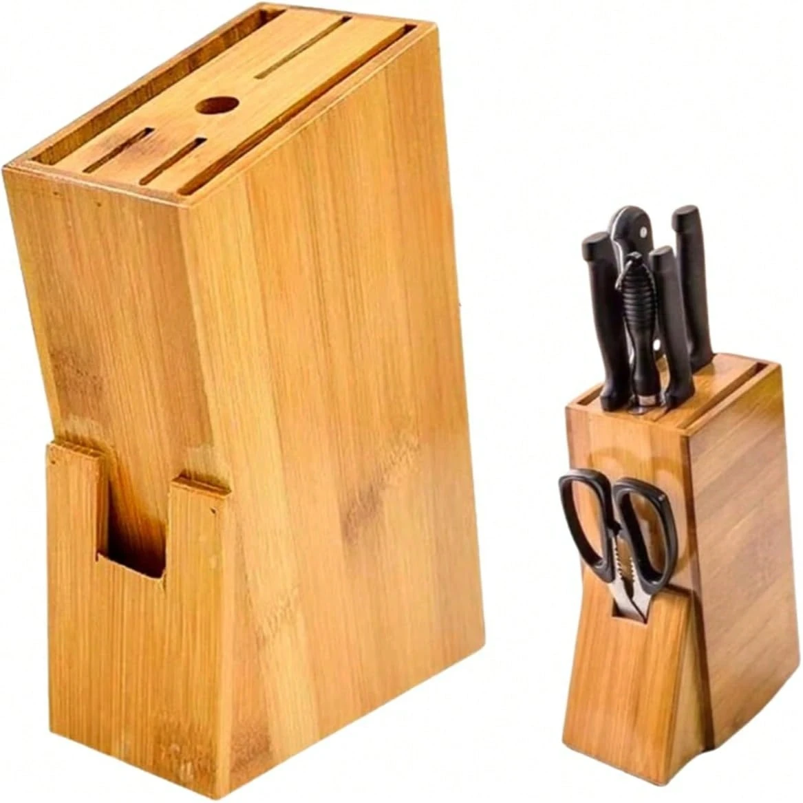 Bloco Facas Bambu Multifuncional Suporte Vertical Cozinha Natural VOLTEDGE