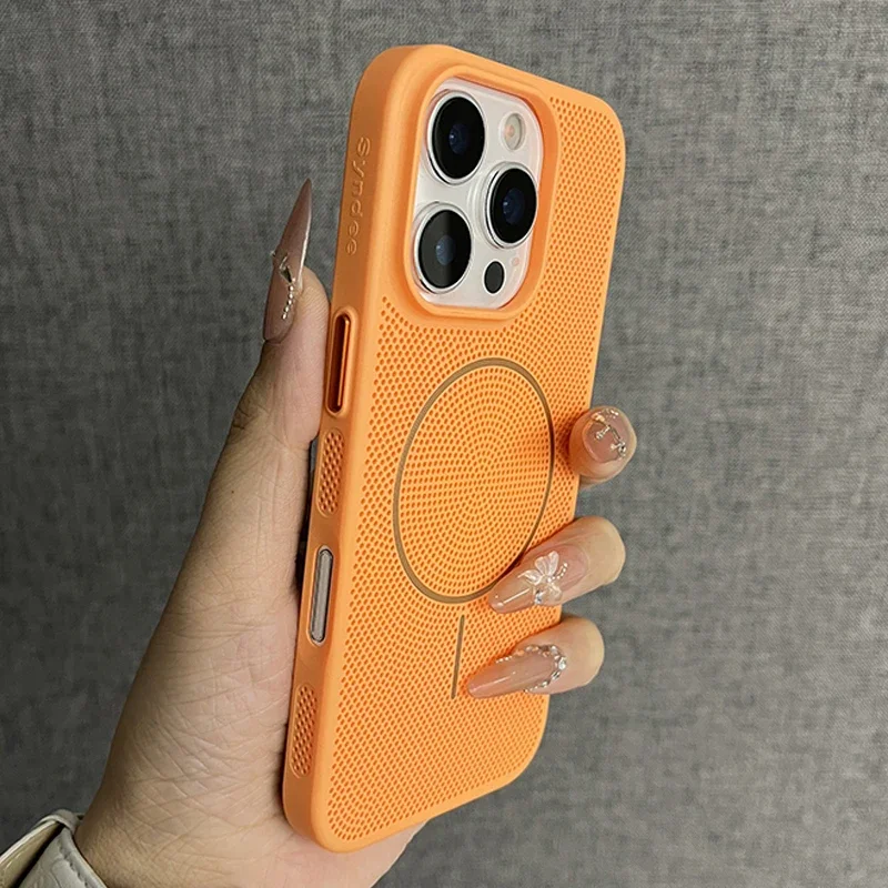 Capa De Celular Com Resfriamento Em Malha (laranja Para Iphone 16 Pro Max), Rígida E Ultrafina Em Policarbonato.