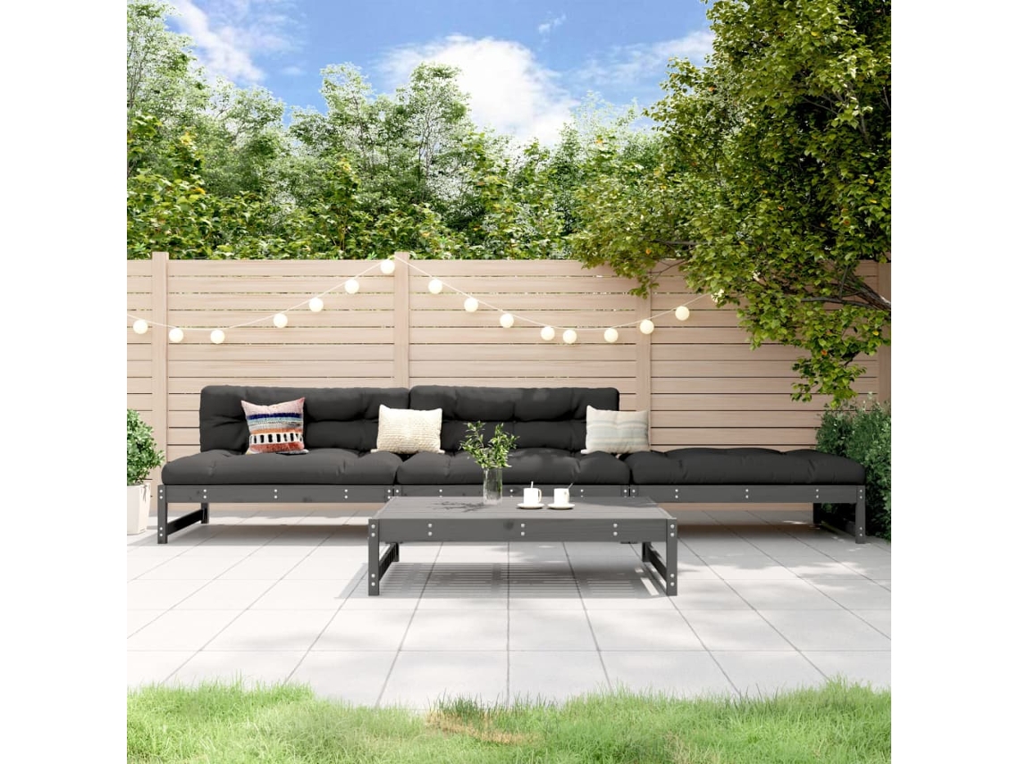 Vidaxl 4 Pcs Conjunto Lounge De Jardim Madeira De Pinho Maciça Cinza