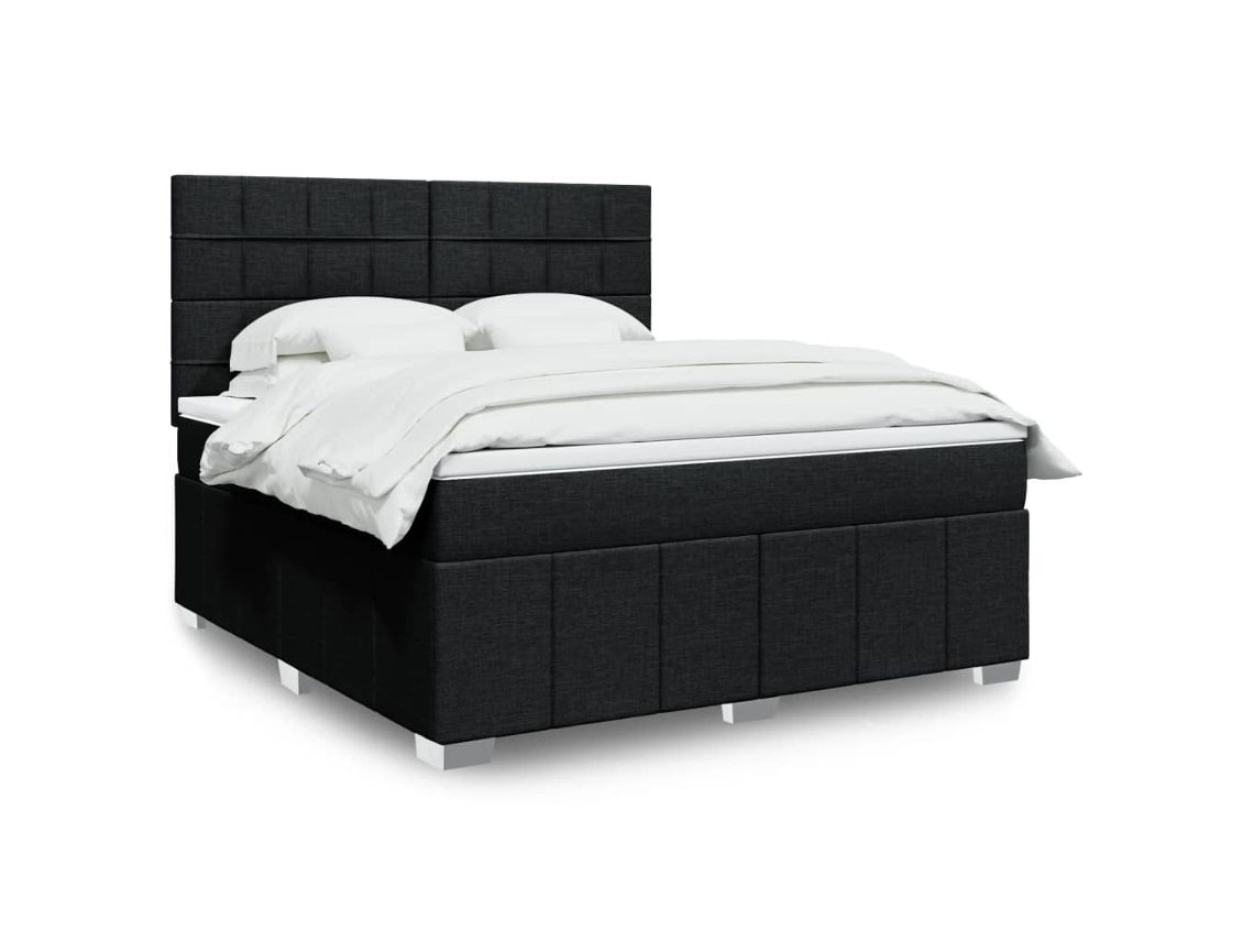 Cama Com Molas/colchão 180x200 Cm Tecido Preto