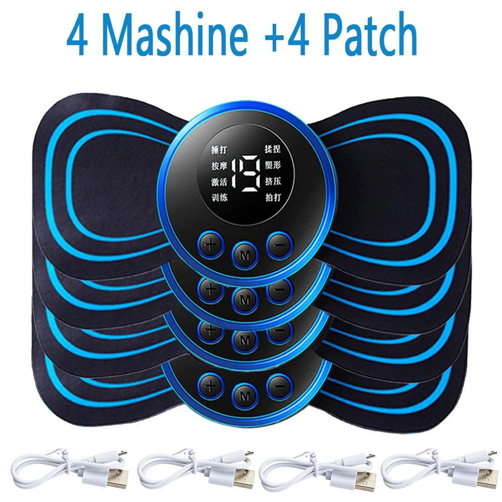 Conjunto De 4 Unidades Massageador Elétrico Ems Para Pescoço E Costas Com Tela Lcd, 8 Modos Estimulação Muscular Por Pulso, Portátil Alívio Da Dor