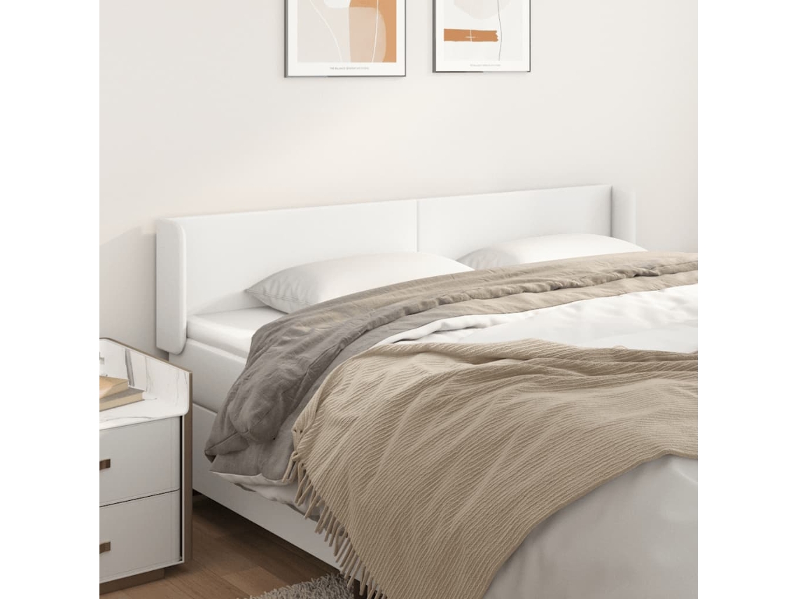 Cabeceira Cama C/ Abas Couro Artificial 203x16x78/88 Cm Branco