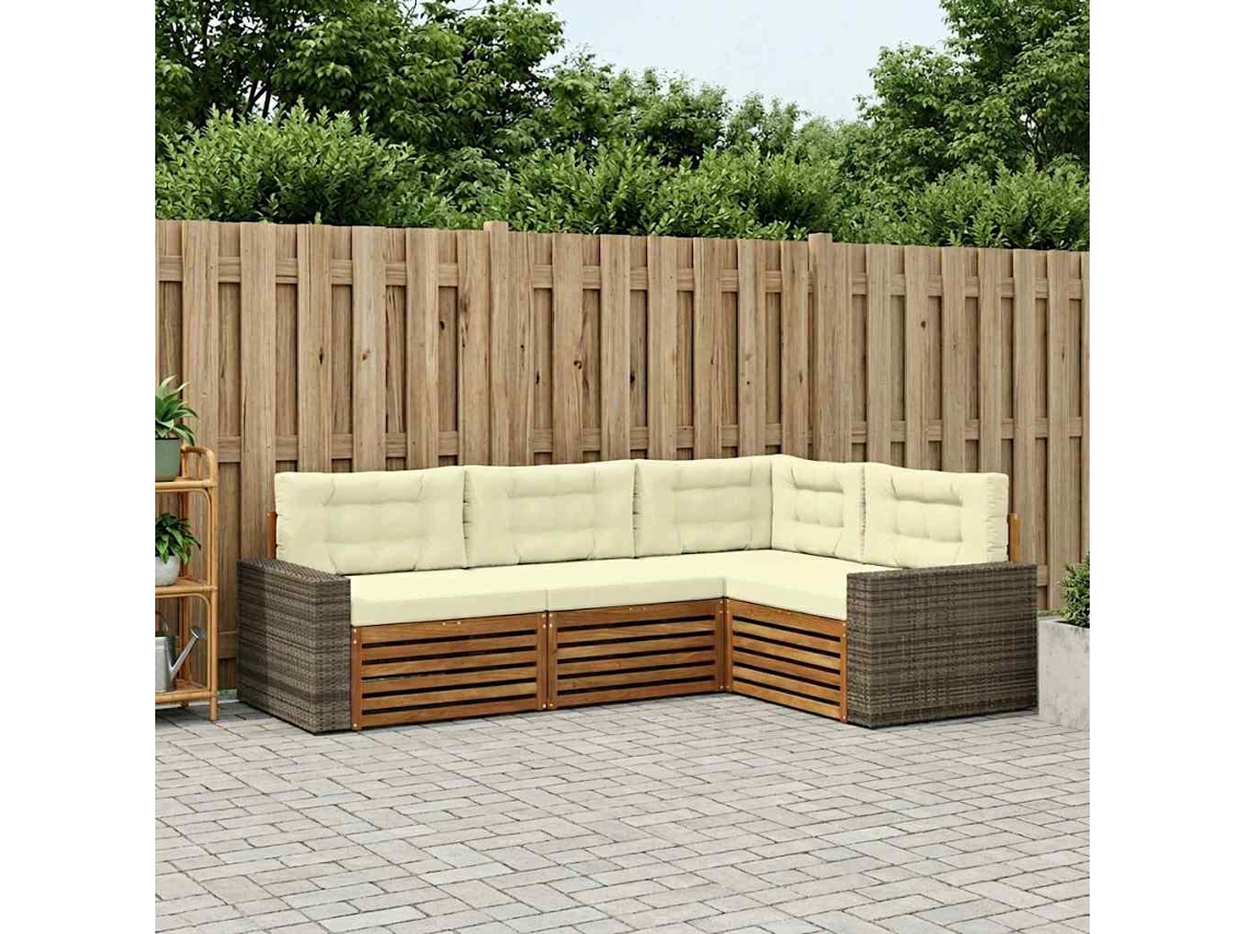 Vidaxl Conjunto De Sofás Para Exterior 4 Pcs Natural E Creme