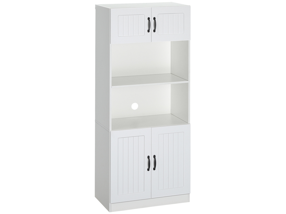 Buffet De Cozinha Estilo Campestre, 2 Armários E 2 Prateleiras, 70x40x170cm, Branco E Preto