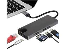 Estação De Acoplamento Adaptador De Hub Usb Tipo C 8 Em 1 Rj45 1000m Gigabit Ethernet Pd Carregamento Hdmi 4k Vga 2 Usb3.0 Sd/tf Multifunc Bestvite