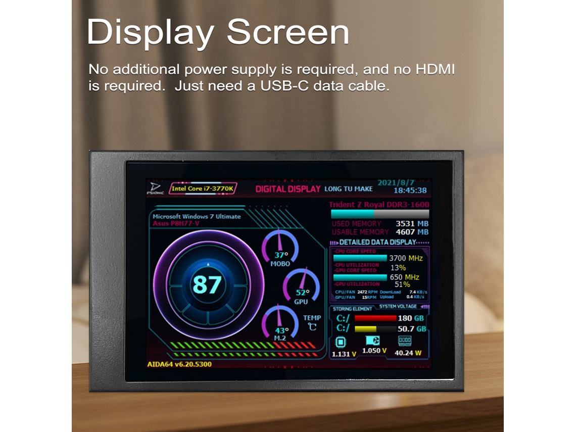 Monitor Mini Ips De 3,5" Com Rotação De 360° Usb-c Raspberry Pi