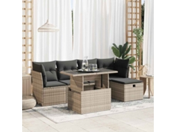 Vidaxl 6 Pcs Conjunto Sofás De Jardim Com Almofadões Vime Cinzento