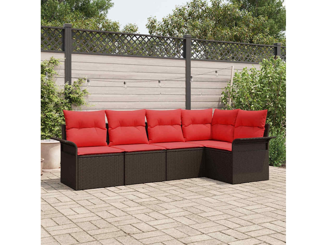 Vidaxl Conjunto De Sofá De Jardim 5 Unid. Castanho Vime Pe