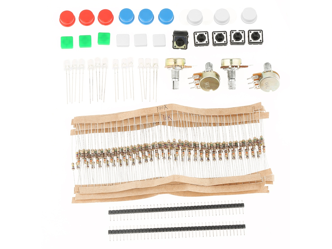 Kit de Componentes Eletrônicos DIY: Interruptores, Potenciômetro, Resistências, LED S/MARCA