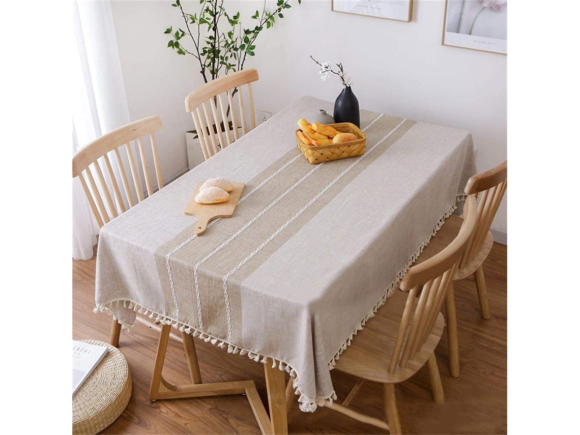 Toalha De Mesa Com Franjas, Algodão E Linho, Sem Vincos, 58x70 Polegadas (4-6 Lugares)