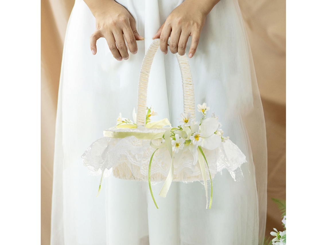 Cesta De Flores Para Casamento (com Borda De Renda, Design Com Alça) Eoocoo