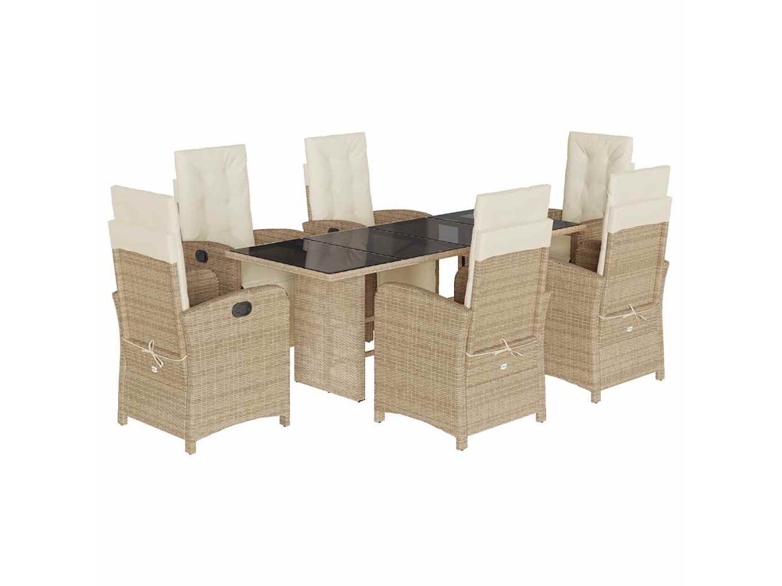 Conjunto de 7 Jantar para Jardim com Almofadões Vime Pe Bege MAISON EXCLUSIVE