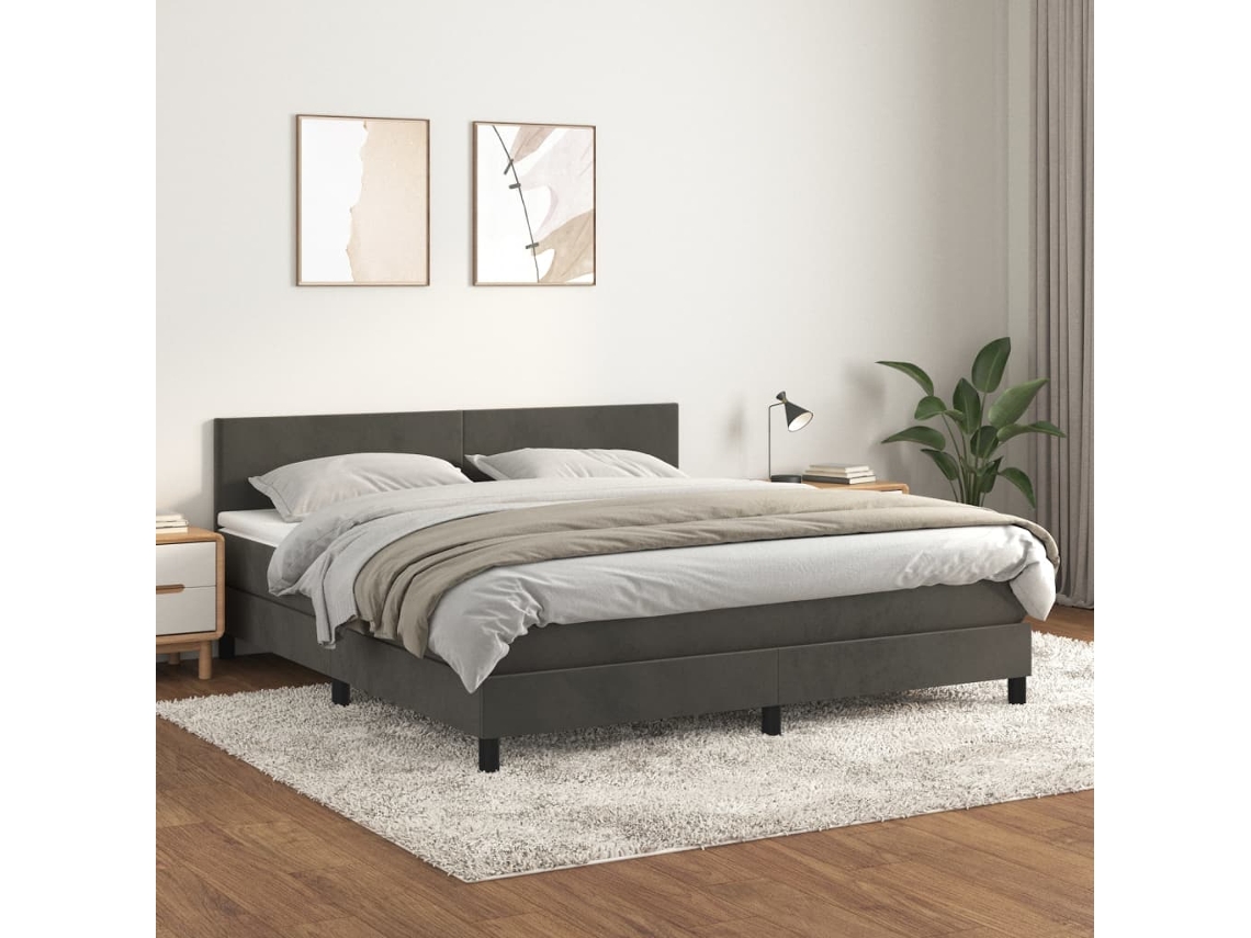 Vidaxl Cama Com Molas/colchão 160x200 Cm Veludo Cinzento-escuro