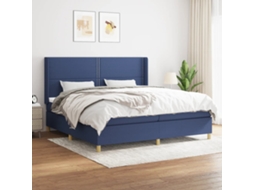 Cama Com Molas/colchão 200x200 Cm Tecido Azul