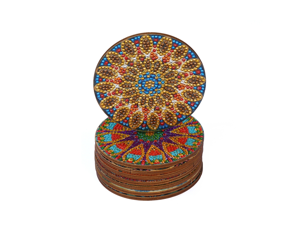 Eyf kit 8 Copos de Mesa Diy Pintura de Diamantes Natal Anti derrapante Cerâmica com Suporte