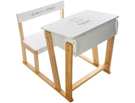 Secretária Infantil em Pinho e Mdf na Cor Branco Natural Dim: C.58 X L.79 X A.63 5 Cm PEGANE