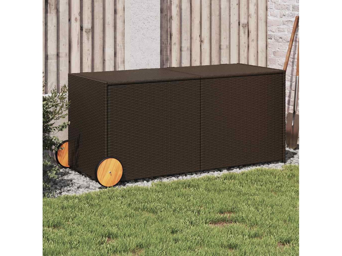Vidaxl Caixa De Arrumação Para Jardim Com Rodas 283l Vime Pe Castanho