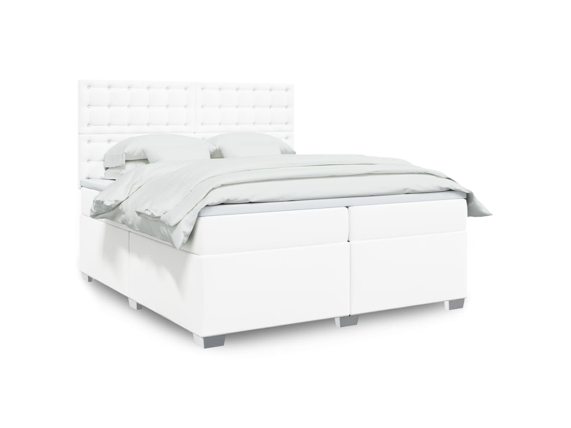 Vidaxl Cama Com Molas/colchão 200x200 Cm Couro Artificial Branco