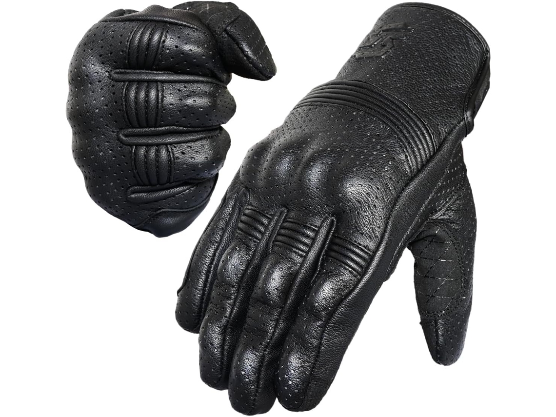 Luvas De Couro Para Motociclismo, Unissex | Tela Sensível Ao Toque | Dedos Inteiros | Couro De Cabra Rígido (preto)