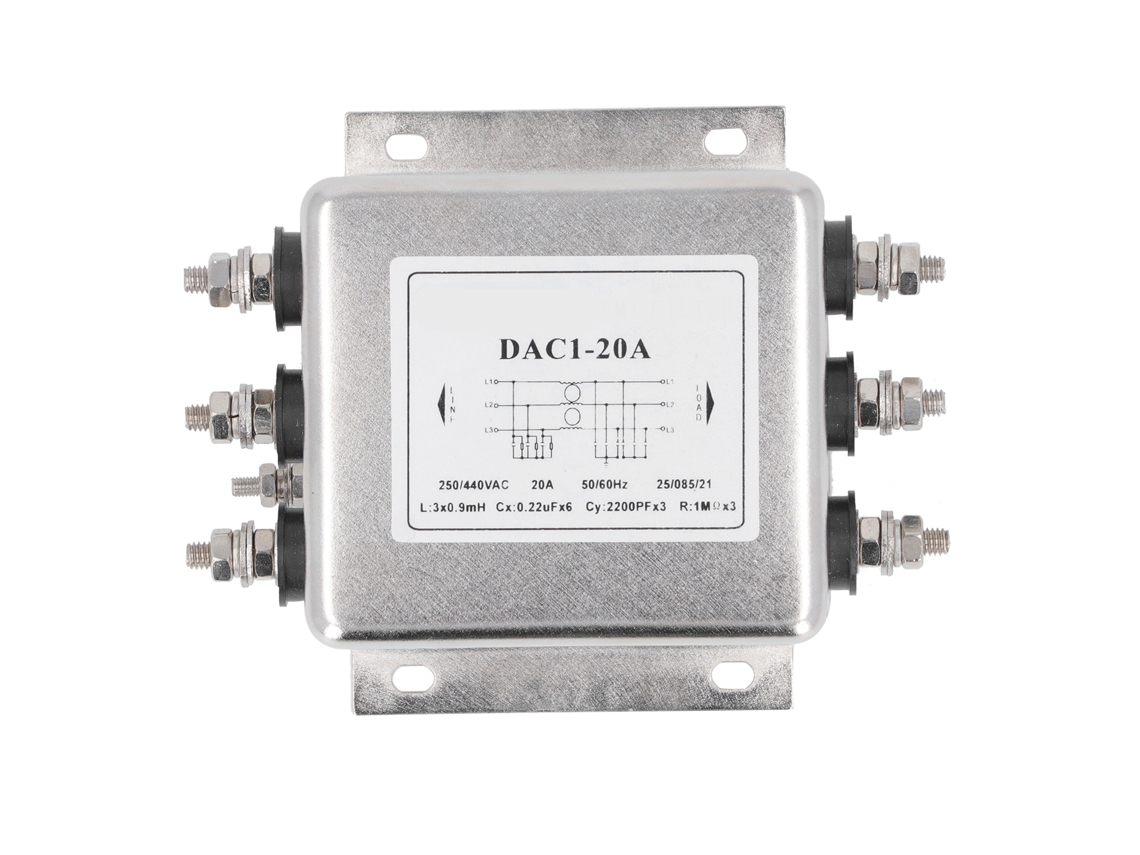 Filtro de Emi de Potência Trifásico 3 Fios Supressor de Ruído AC 250v 440v