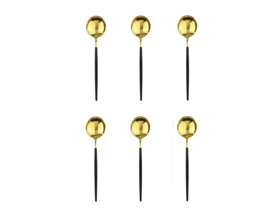 Conjunto de 6 Colheres Pequenas de Aço Inoxidável, nas Cores Preto e Dourado. MDUG (preto e Dourado)
