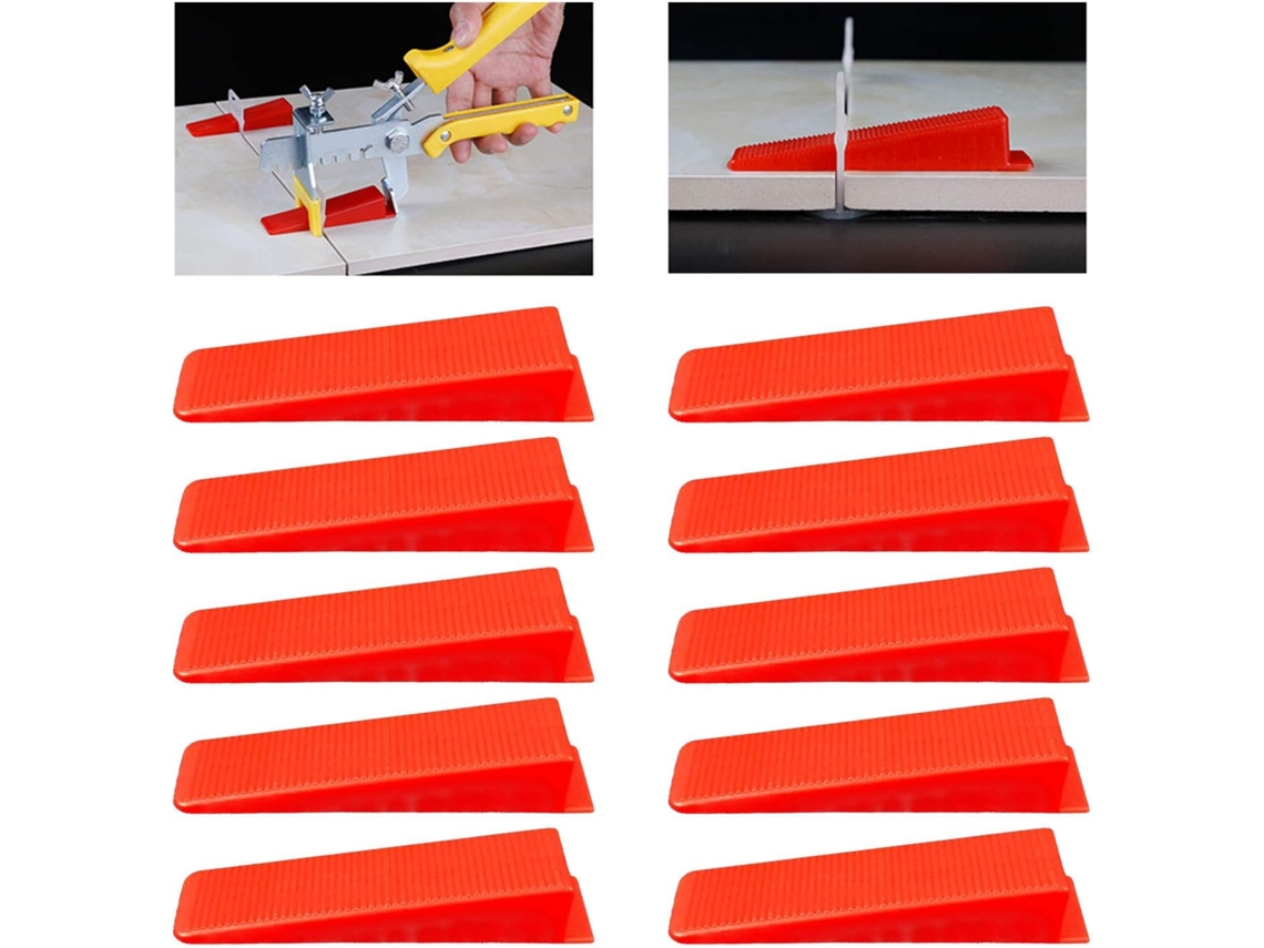 Lurelia Kit Nivelador De Ladrilhos, 100 Espaçadores, 100 Bases E 4 Cunhas, 1-3 Cm, Vermelho Para Piso E Parede