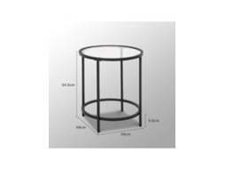 Mesa de centro redonda com tampo de vidro, estrutura de metal, mesa lateral, cômoda para sala de estar e quarto, preta, Ø48 x 54,7 cm Liptaptyn