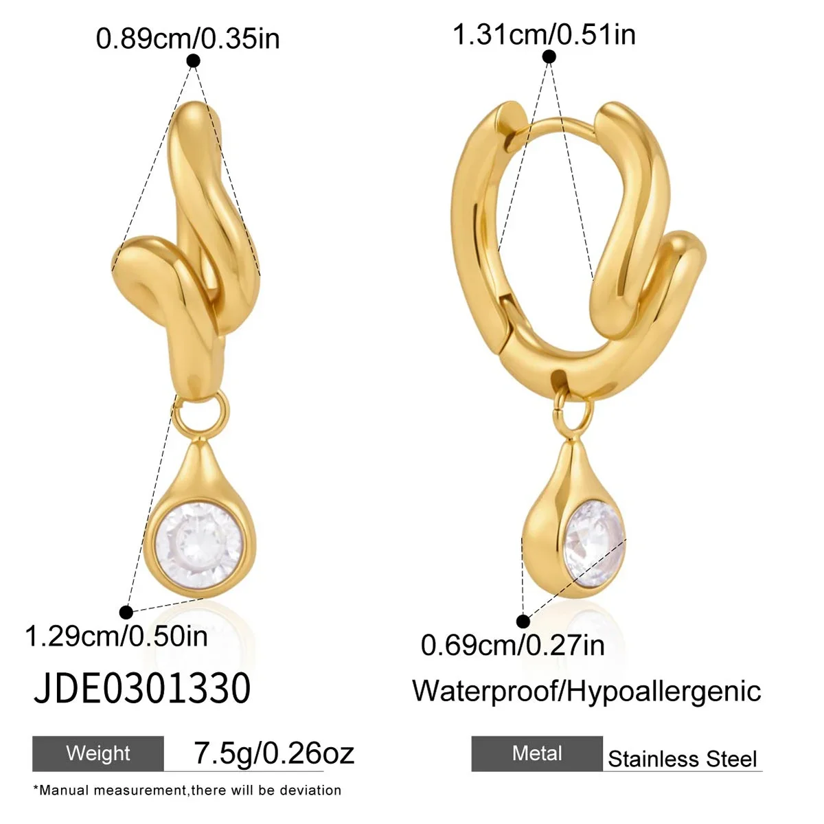 Brincos Com Pingente De Zircônia Em Formato De Onda, Revestimento Pvd À Prova D'água, Perfeitos Para O Dia A Dia. Um Presente Ideal.
