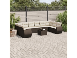 Vidaxl 11 Pcs Conjunto Sofás De Jardim C/ Almofadões Vime Pe Castanho