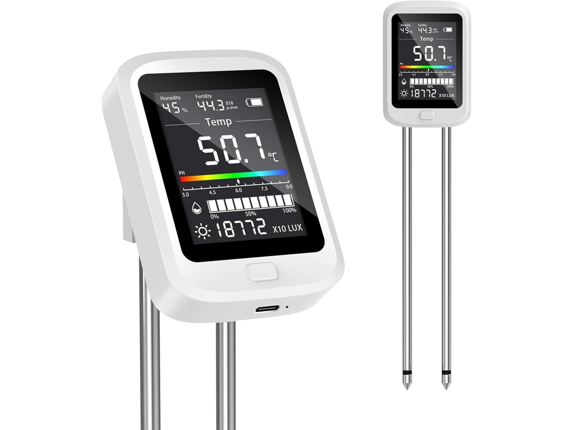 Analisador De Solo Digital 6em 1 Para Celsius, Medidor Umidade, Ph, Luz E Temperatura Recarregável Com Tela