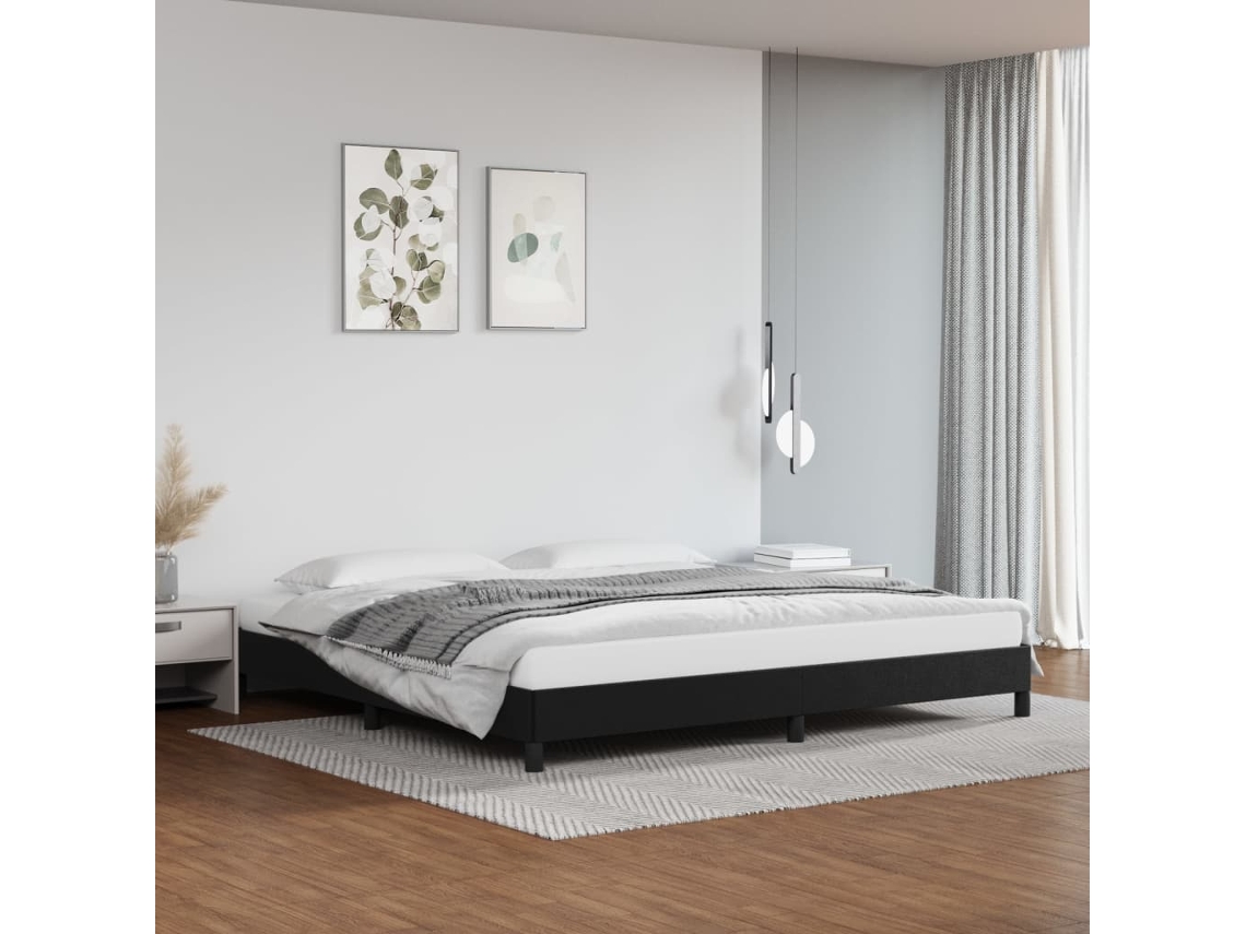 Estrutura De Cama 200x200 Cm Couro Artificial Preto