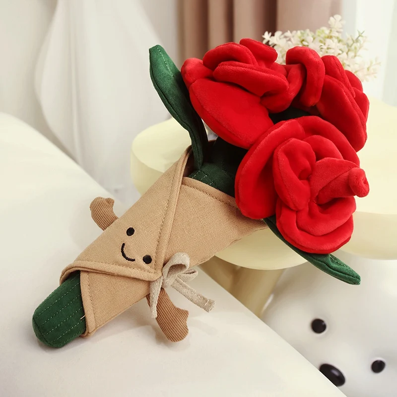 Buquê de Rosas de Pelúcia Que Nunca Desbota, Decorado com Flores Artificiais Macias. MDUG (vermelho, Aproximadamente 45 Cm)