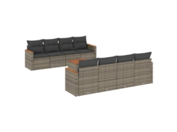Vidaxl 9 Pcs Conjunto Sofás P/ Jardim Com Almofadões Vime Pe Cinzento