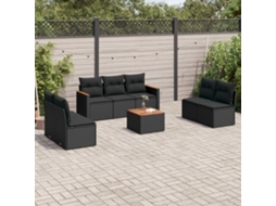 Vidaxl 8 Pcs Conjunto Sofás De Jardim Com Almofadões Vime Pe Preto