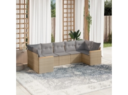 Vidaxl 7 Pcs Conjunto De Sofás P/ Jardim Com Almofadões Vime Pe Bege
