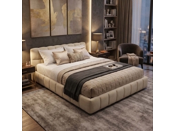 Cama de Casal Estofada em Linho com Cabeceira Ergonómica LAZYSPACE