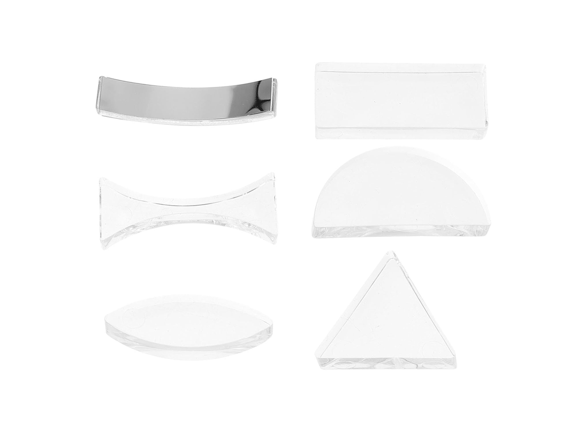 Conjunto de 6 Kit Óptico Educacional Acrílico com Peças para Laboratório e Sala Aula, Lentes Convexas Côncavas