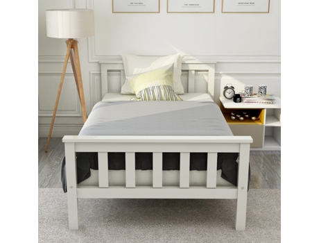 Cama Estrado e Cabeceira de Solteiro com Estrado e Cabeceira Ripas YUETOPP Madeira Branco (90x200cm)