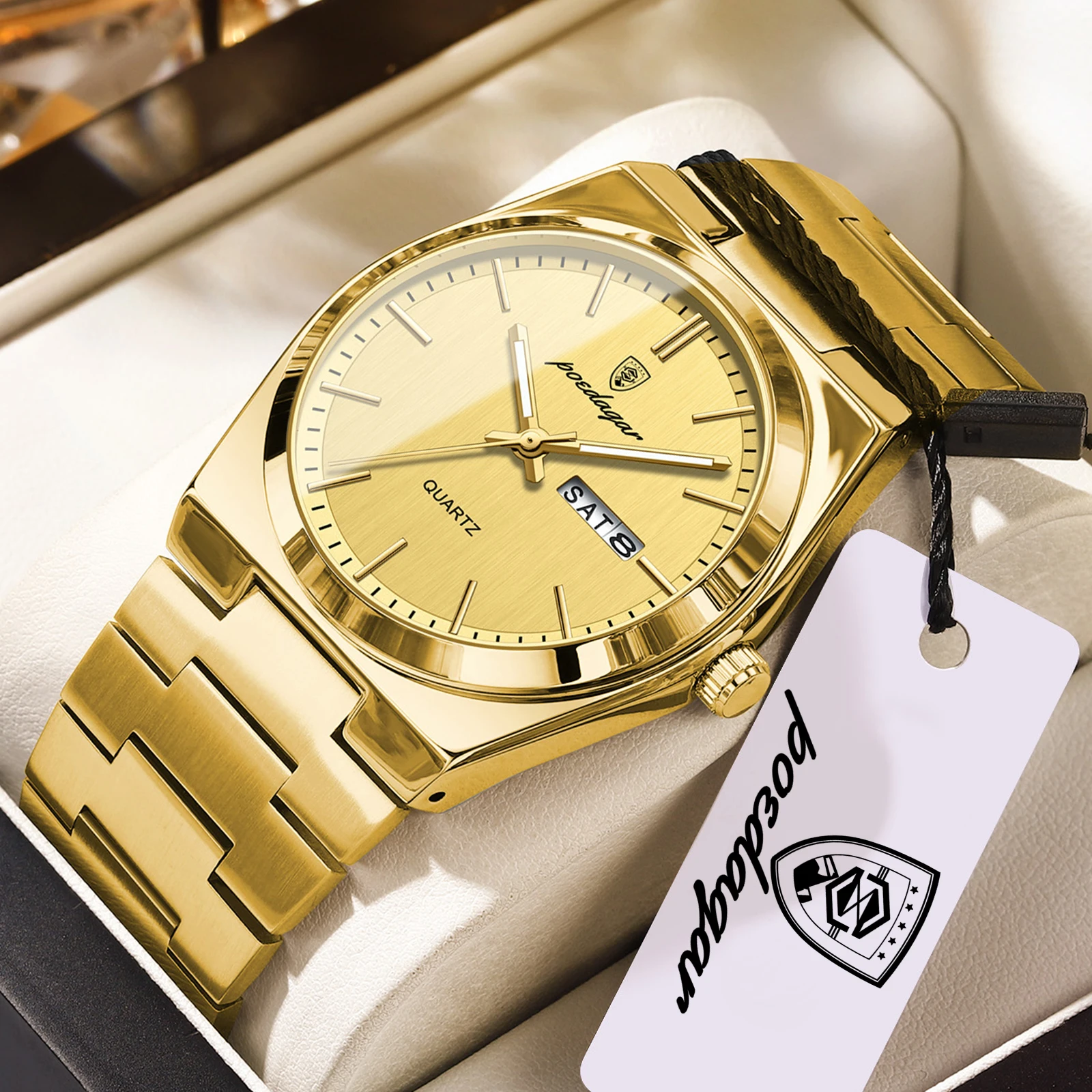 Relógio Masculino De Luxo (dourado), À Prova D'água, Com Data E Dia Da Semana Luminosos, Design Simples.