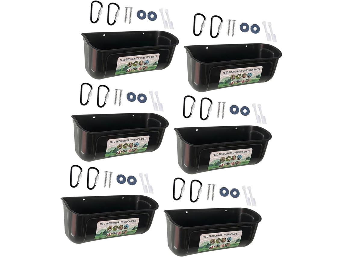 Conjunto De 6 Comedouros Pretos Em Abs Para Aves, Com Clipes E Abraçadeiras Para Gaiolas Ou Suportes Para Galinhas.