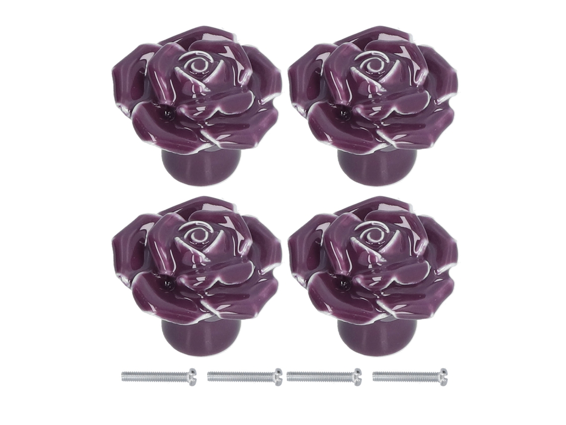 Conjunto de 4 Primerox Armário Alças em Cerâmica Rosa Moderna Roxa para Casa