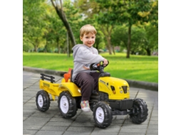 Trator A Pedais Para Crianças A Partir De 3 Anos Com Reboque E 2 Ferramentas Carga 35 Kg 133x42x51 Cm Amarelo