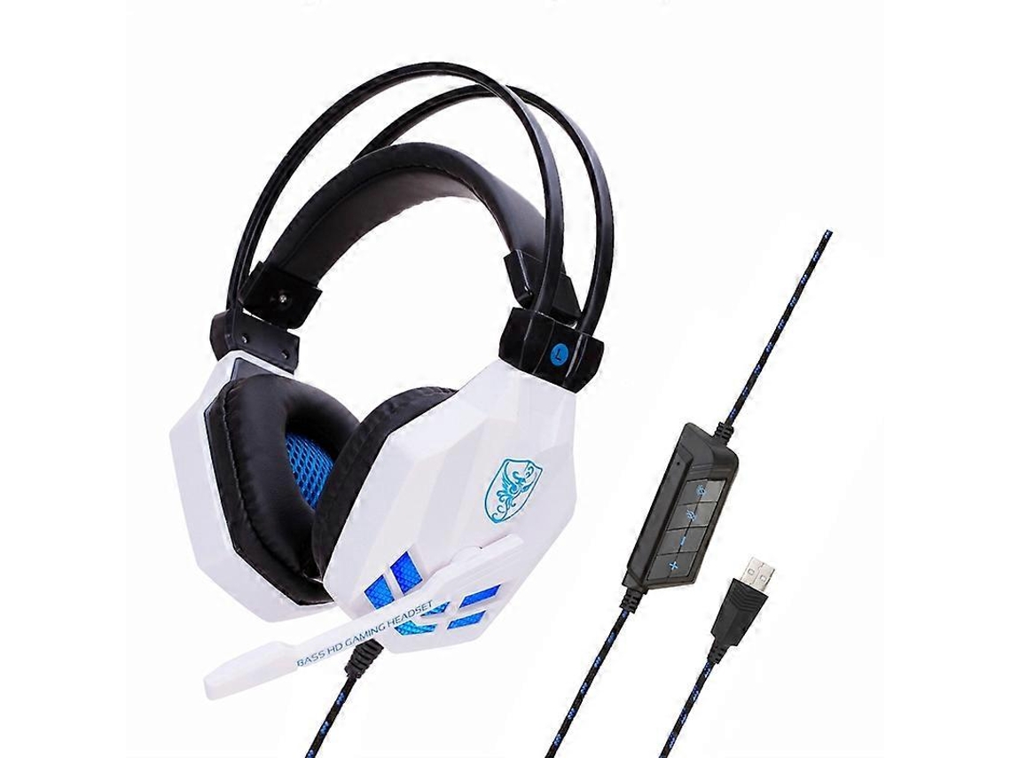 Fone de ouvido gamer luminoso Soyto Sy850mv para computador com entrada USB Hengrongshen (branco e azul)