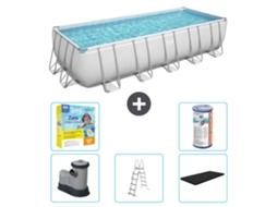 Piscina Retangular Power Steel BESTWAY 640 X 274 X 132 Cinza Incluindo Bomba Escada Cobertura Pacote de Manutenção Filtro